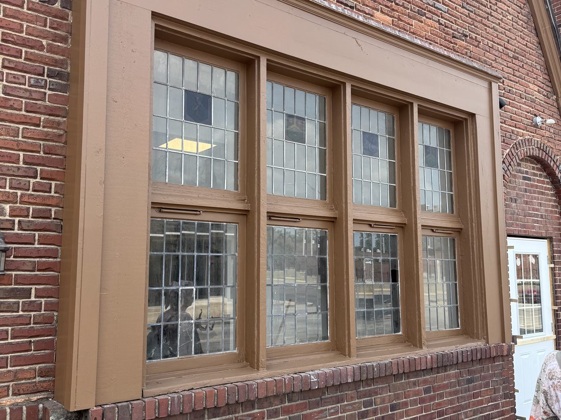 Restored leaded glass &mdash; commercial frontage